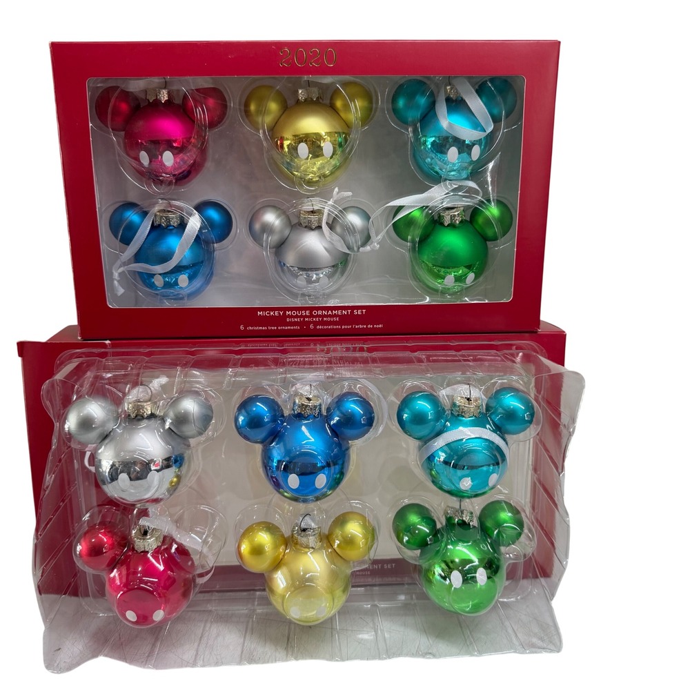 Disney Mickey Mouse Ornament Set 2020 Hallmark Glass 2x 6pc Set Christmas